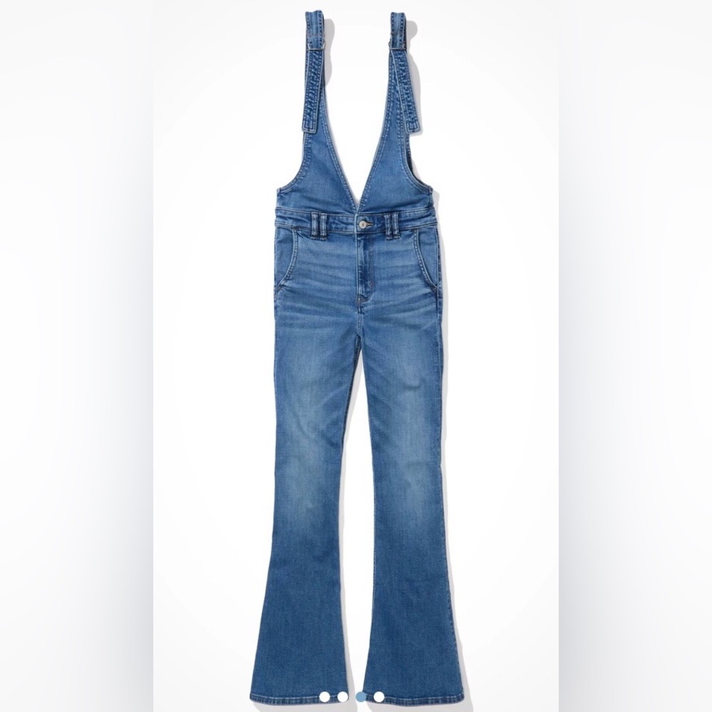 American Eagle womens flare overalls size 6 Long denim bibs boho hippie
